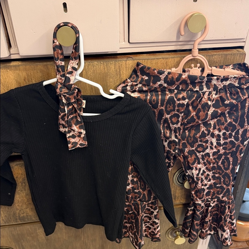 Leopard Print Kids Leggings with Headband